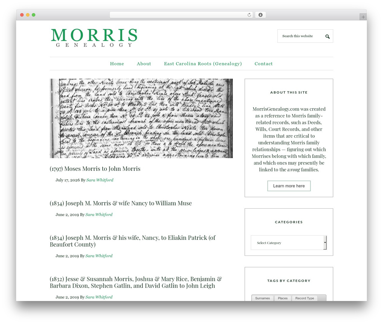 Pretty Chic WordPress theme - morrisgenealogy.com