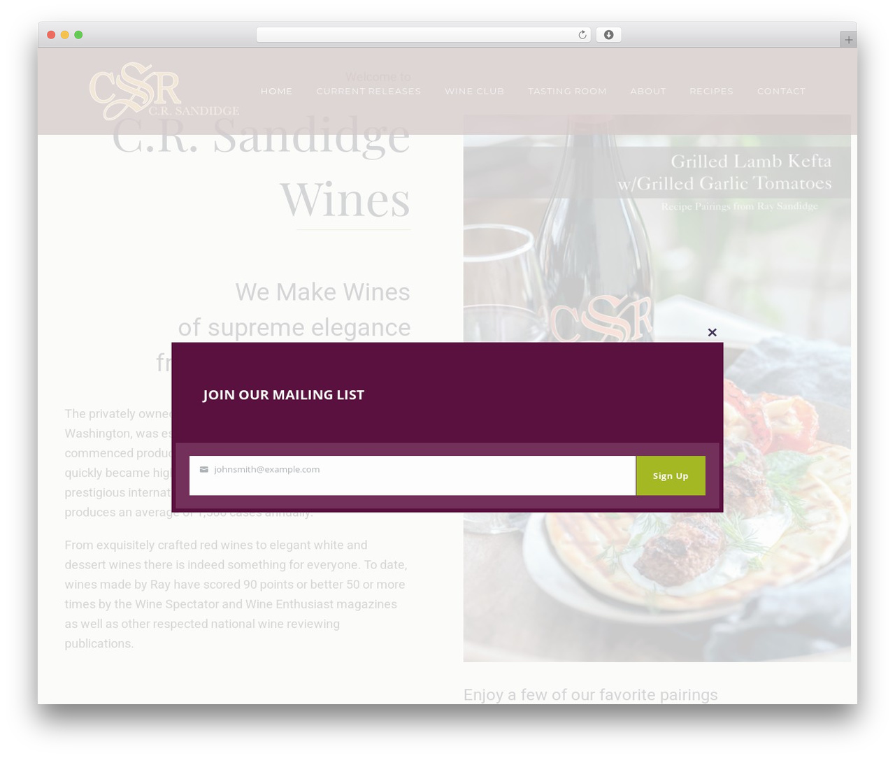 Avada WordPress theme - crsandidgewines.com