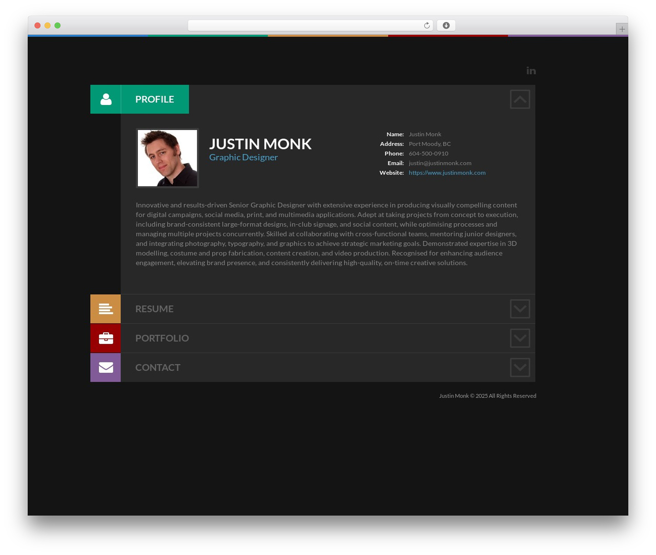 Theme WordPress Shift CV - justinmonk.com