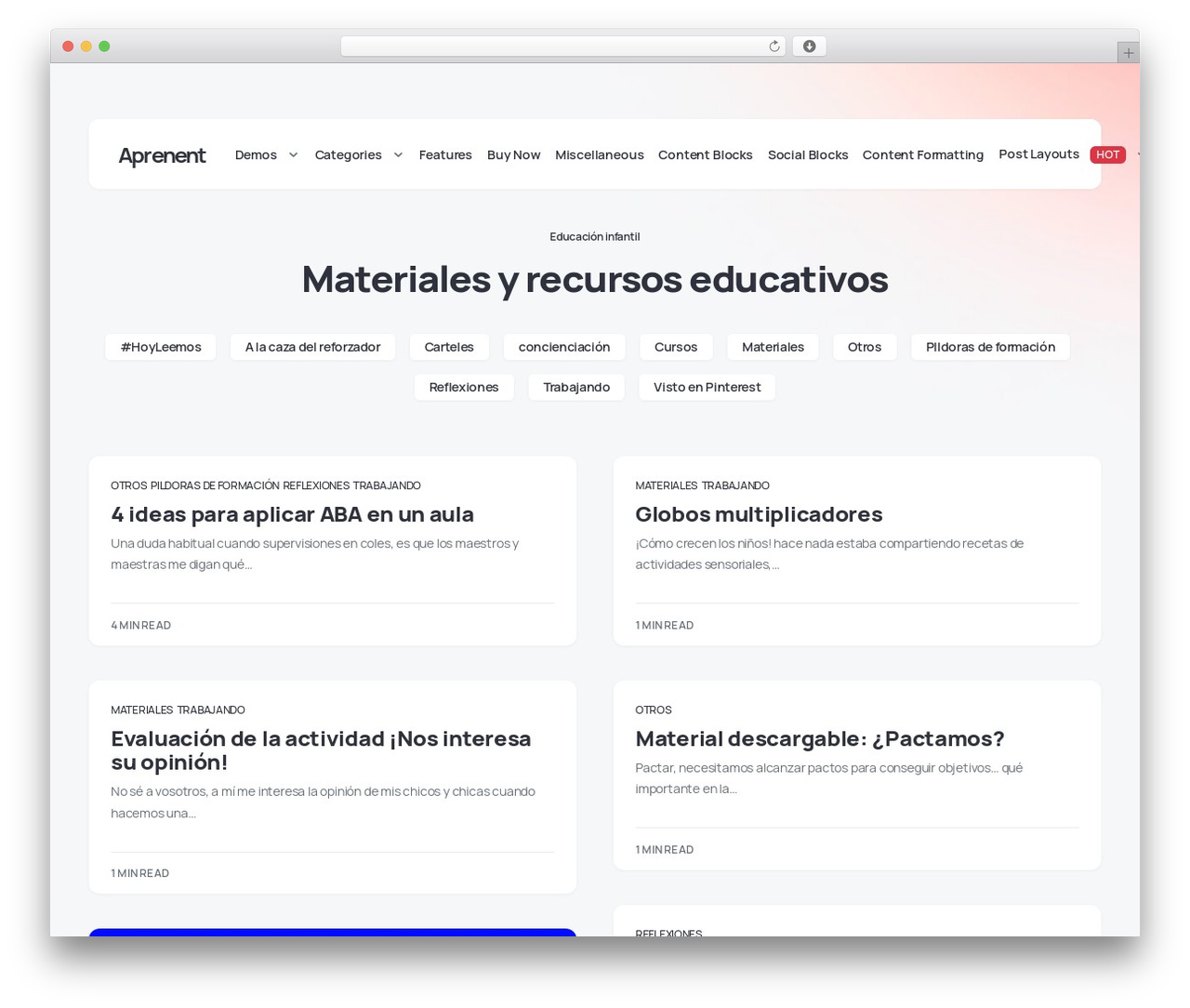 Caards WordPress theme - aprenent.es Caards WordPress theme - aprenent.es