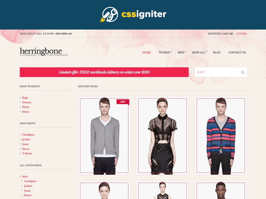 Herringbone WordPress store theme by CSSIgniter.com