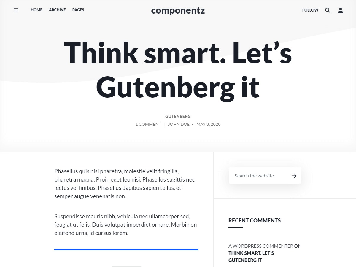 componentz WordPress page template