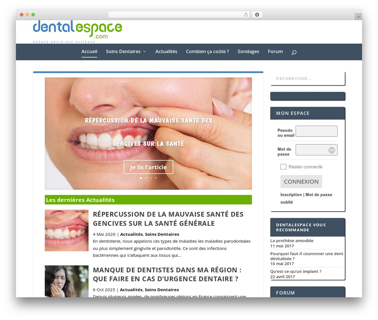 Extra WordPress theme design - www.dentalespace.com/patient