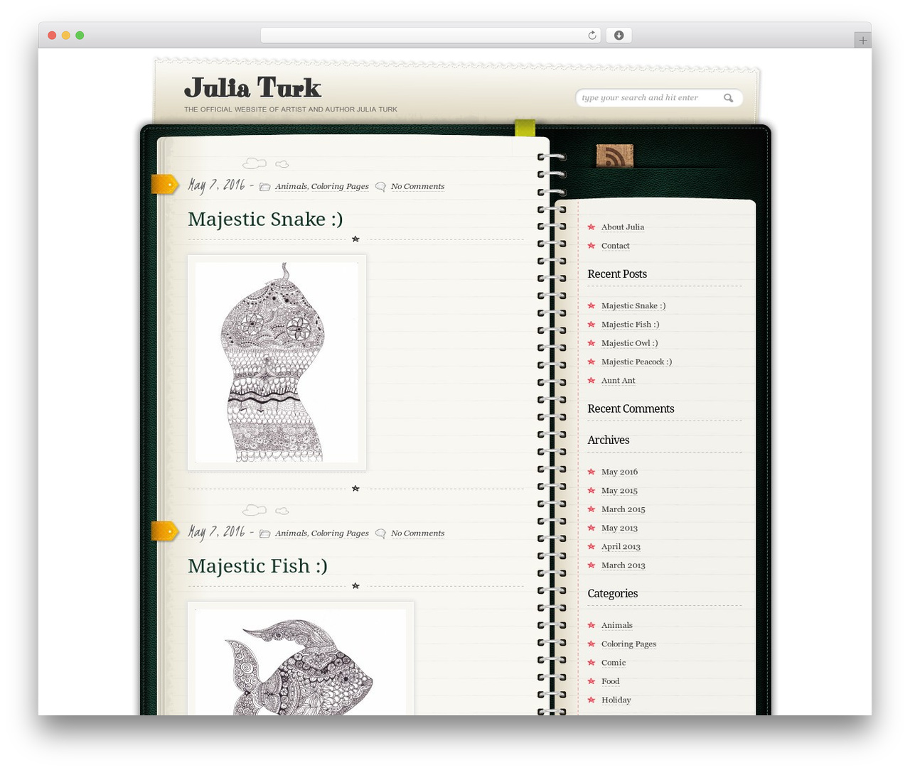 Diary/Notebook top WordPress theme - juliaturk.com