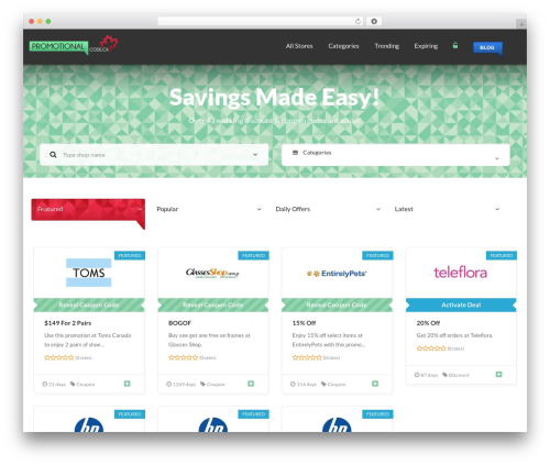 Couponer WordPress ecommerce theme - promotionalcode.ca