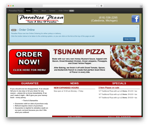 Bootstrap Basic premium WordPress theme - paradisepizza.com