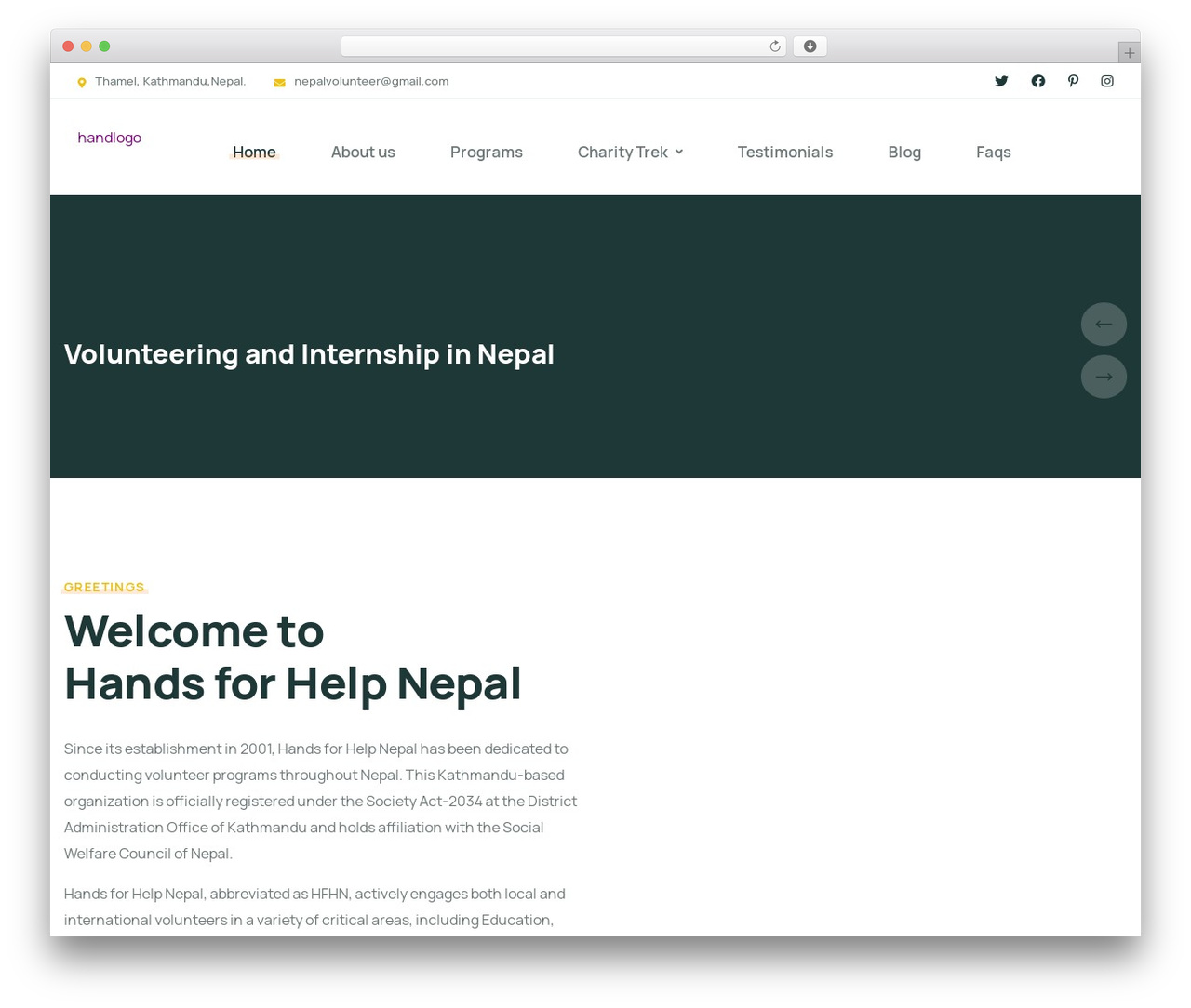 HandsforHelp best WordPress theme - handsforhelpnepal.org