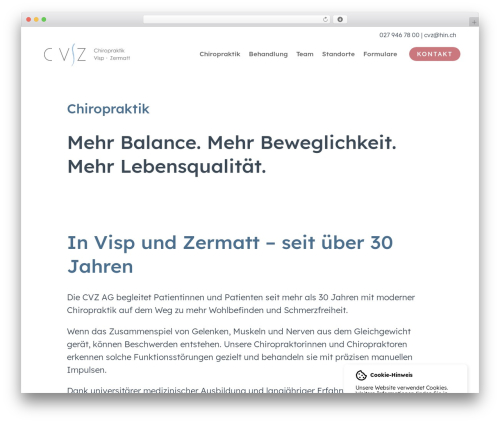 Valpix cookie info WordPress plugin - chiro-visp.ch