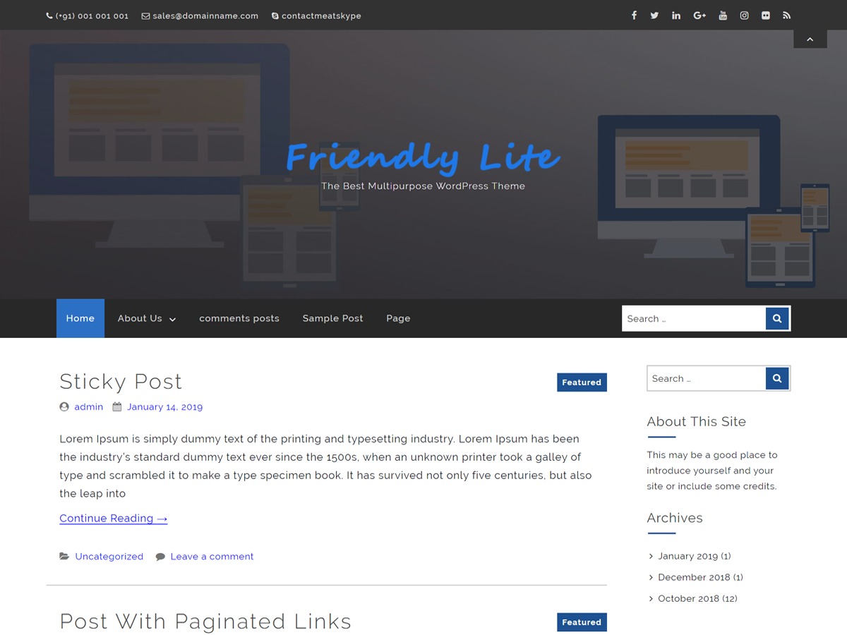 Friendly Lite WordPress blog theme Friendly Lite WordPress blog theme