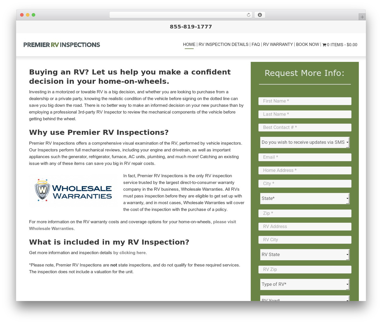Creative free WP theme - premierrvinspections.com