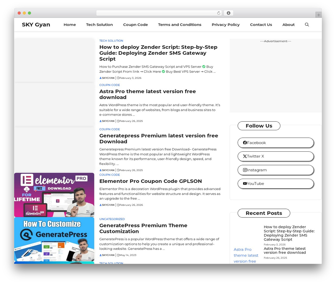 WordPress theme GeneratePress - skygyan.in