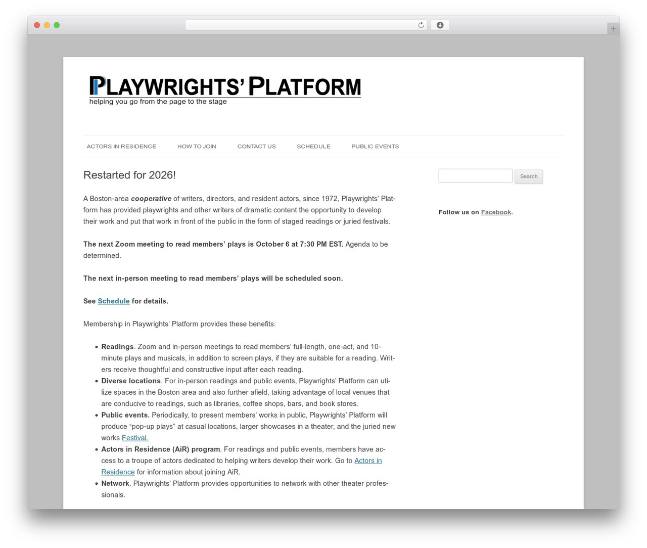 Playwrights' Platform theme WordPress - playwrightsplatform.org