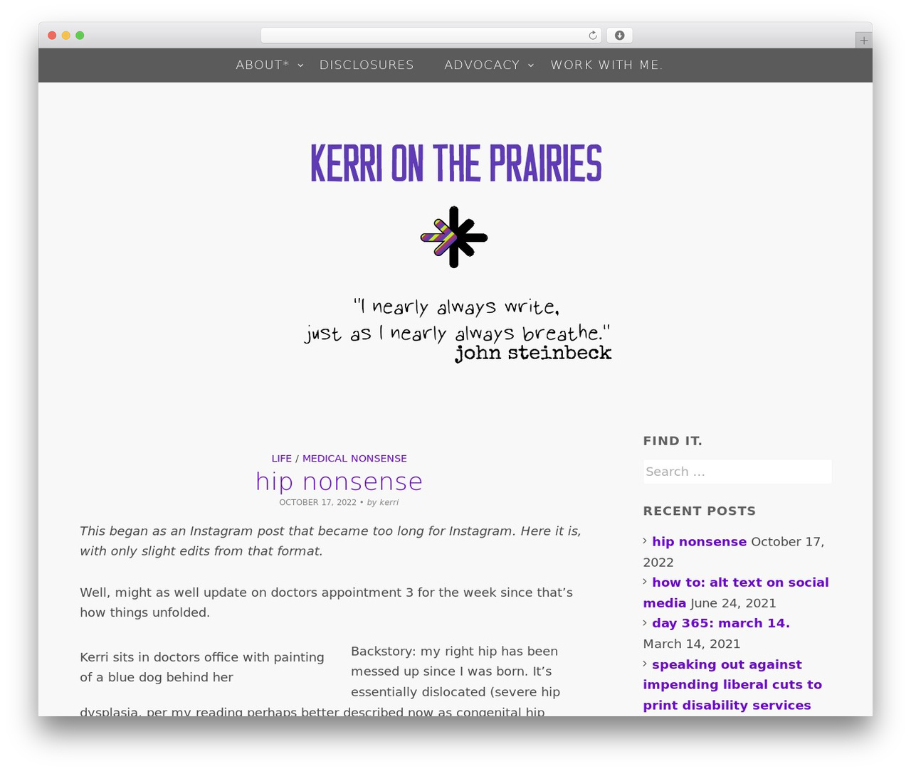 WP theme Whimsy Framework - kerriontheprairies.com