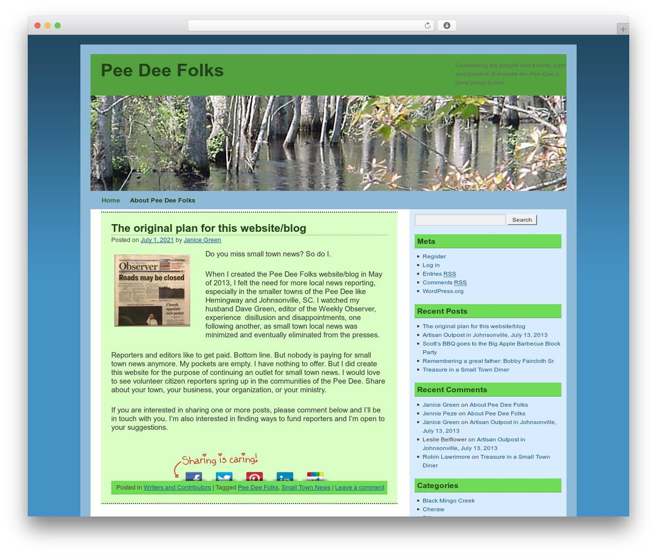 Weaver WordPress theme - peedeefolks.com