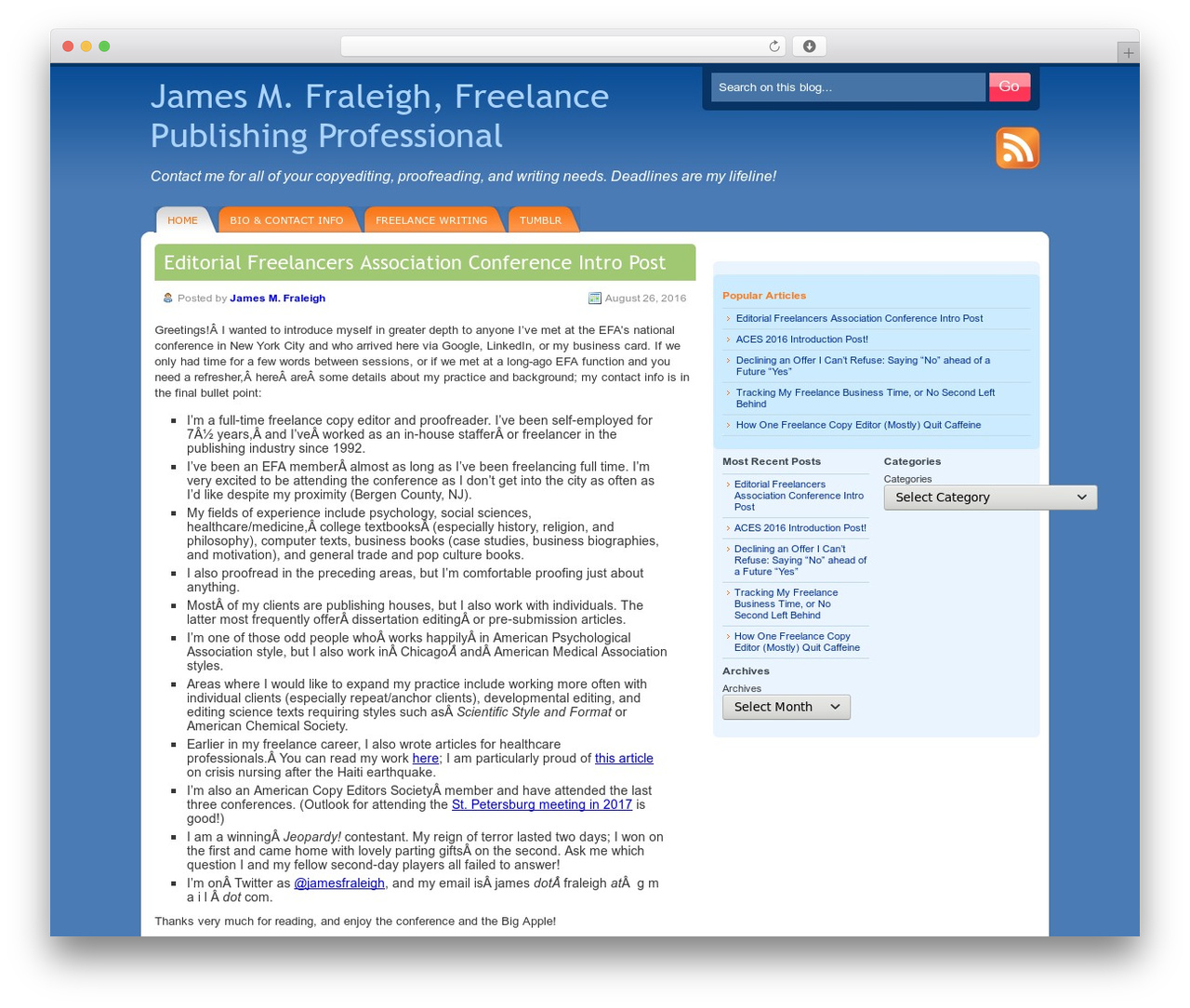 DeepBlue WordPress theme - jamesfraleigh.com