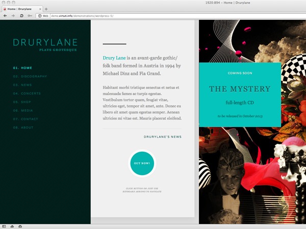 Theme WordPress Drury Lane - Responsive WordPress Theme For Musicians by Virtuti