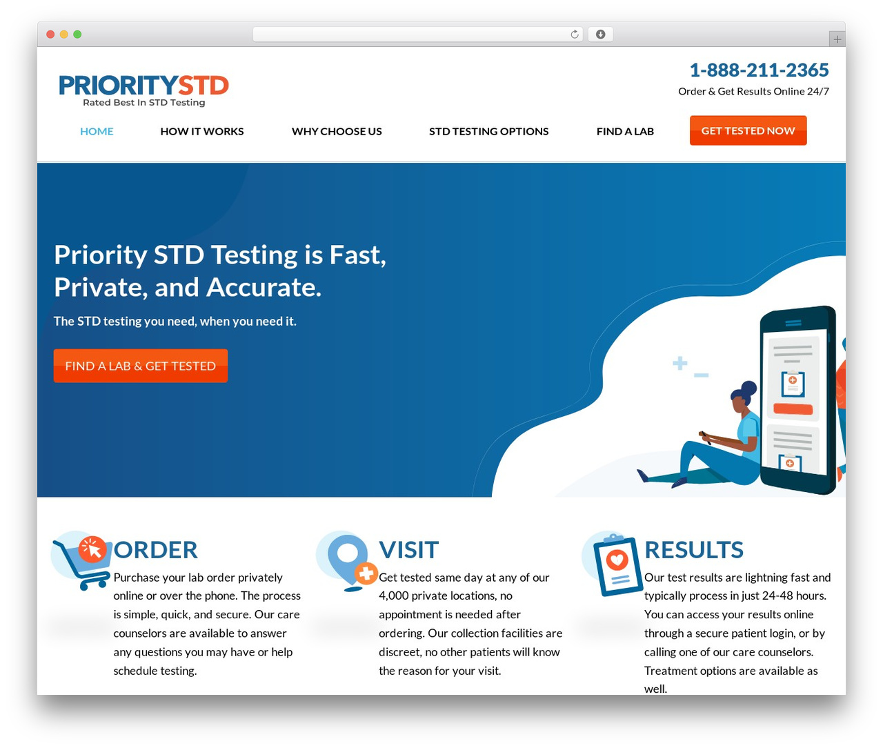 Priority STD Testing business WordPress theme - prioritystdtesting.com