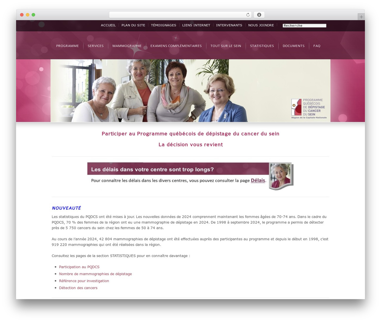 Symplex WordPress theme - depistagesein.ca