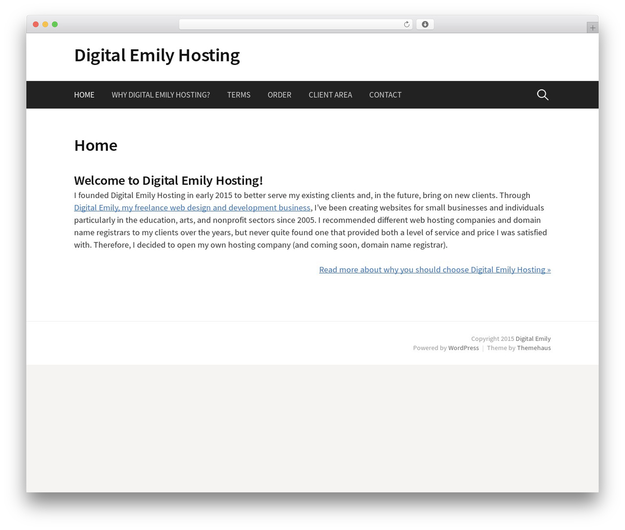 First theme WordPress - digitalemilyhosting.com