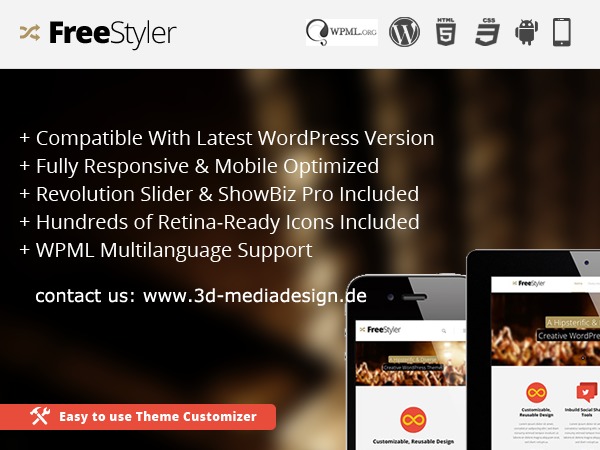 WordPress theme FreeStyler 3DM - Responsive Creative WordPress Theme by 3D Mediadesign