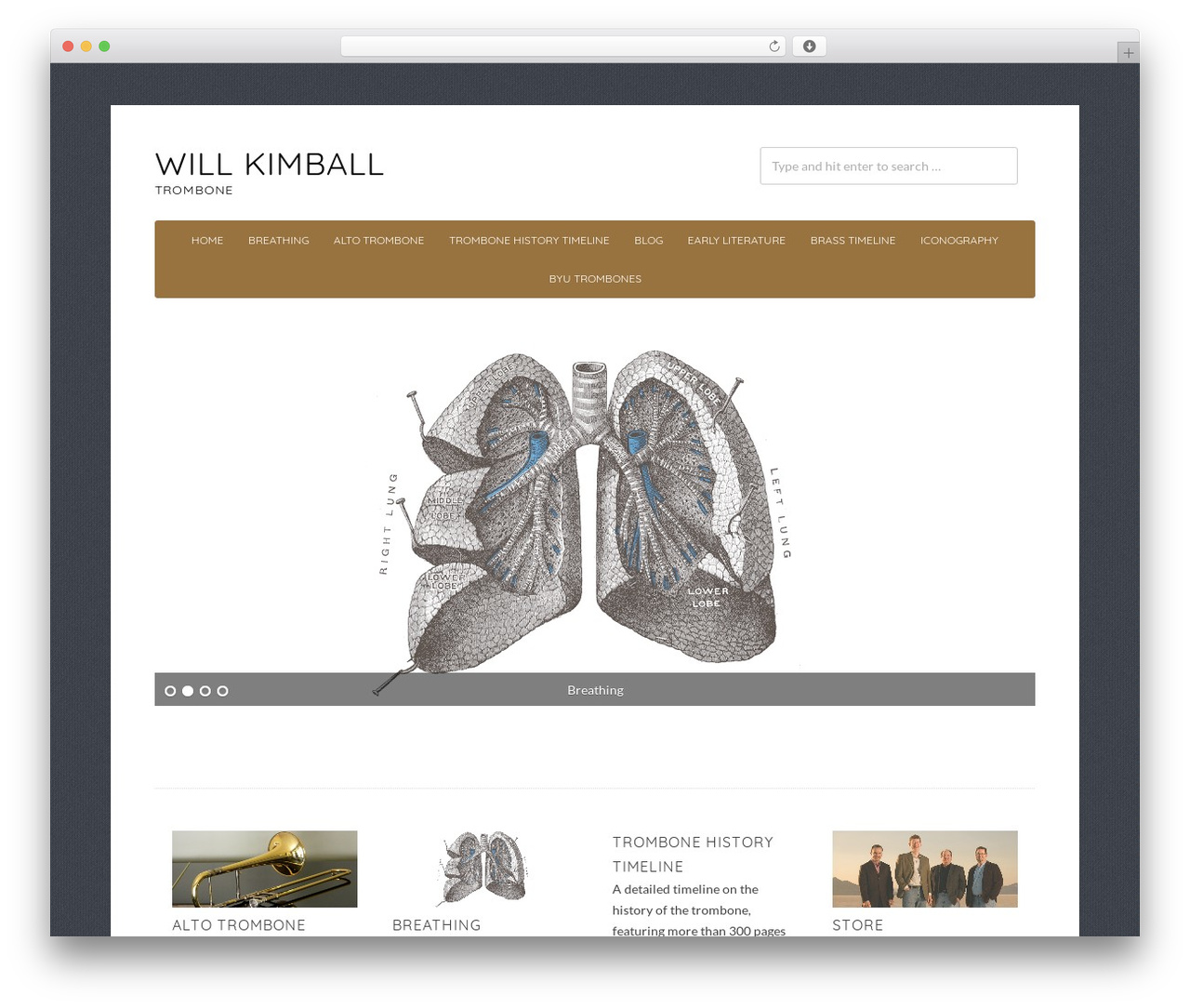 Framework WordPress theme - kimballtrombone.com