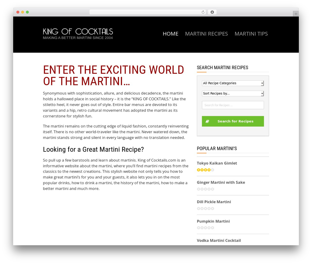 Maxima premium WordPress theme - kingofcocktails.com
