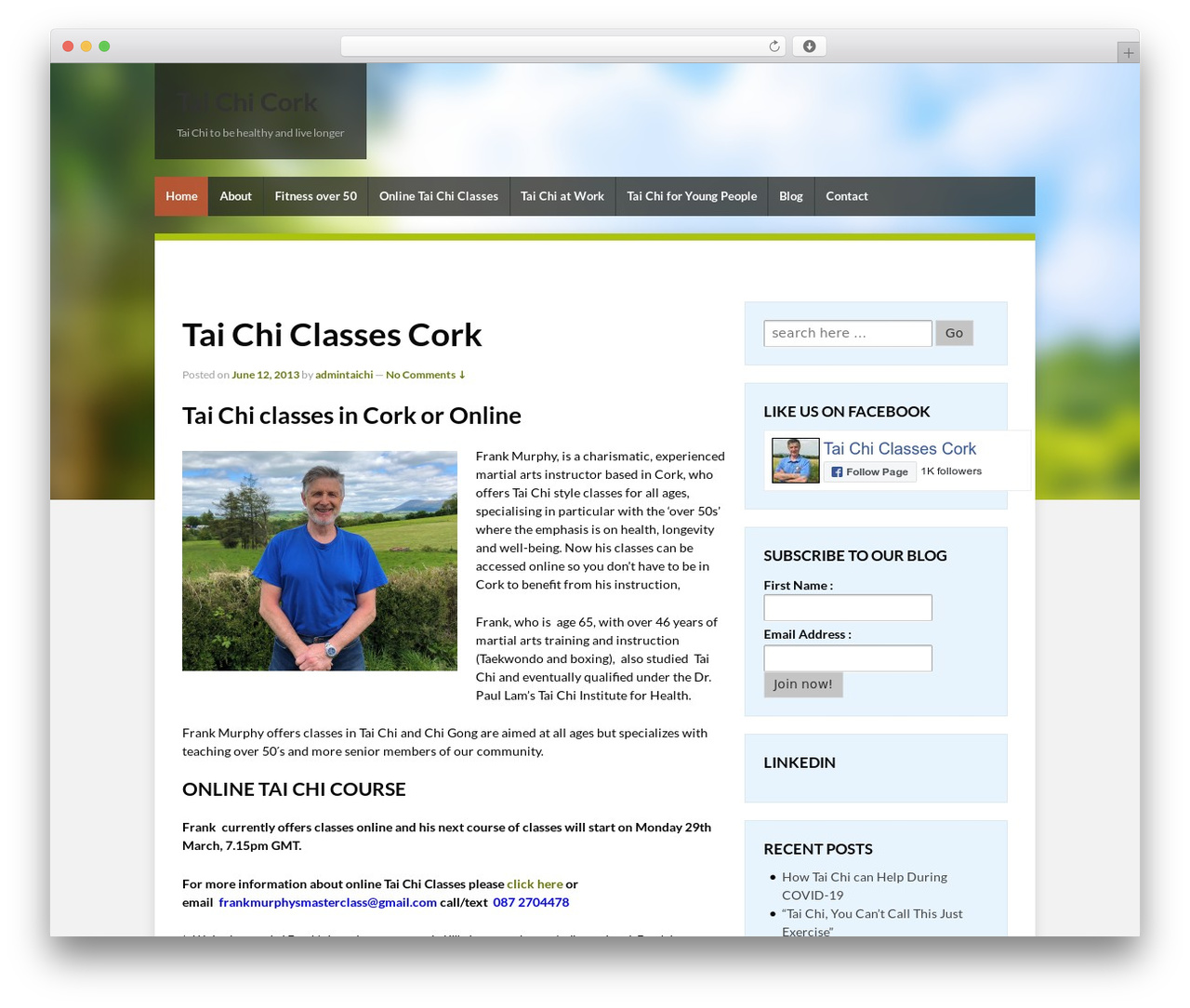 Canonical WordPress theme - taichiclassescork.com
