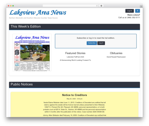Bootstrap Basic newspaper WordPress theme - lakeviewareanewspaper.com Bootstrap Basic newspaper WordPress theme - lakeviewareanewspaper.com