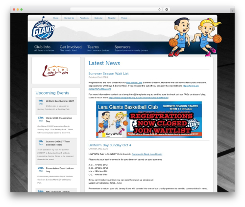 Giants top WordPress theme - laragiants.org.au