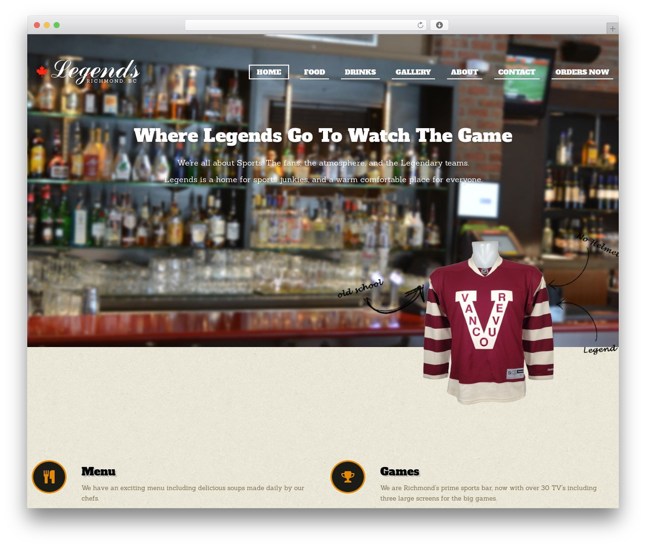 cherry WordPress restaurant theme - legendspub.com
