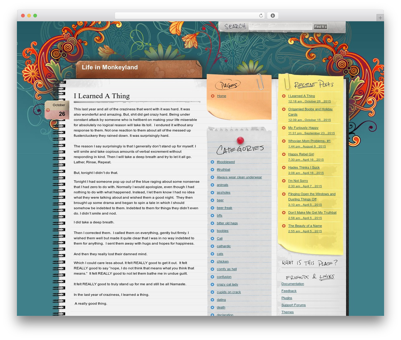 Notepad Chaos theme WordPress - lifeinmonkeyland.com