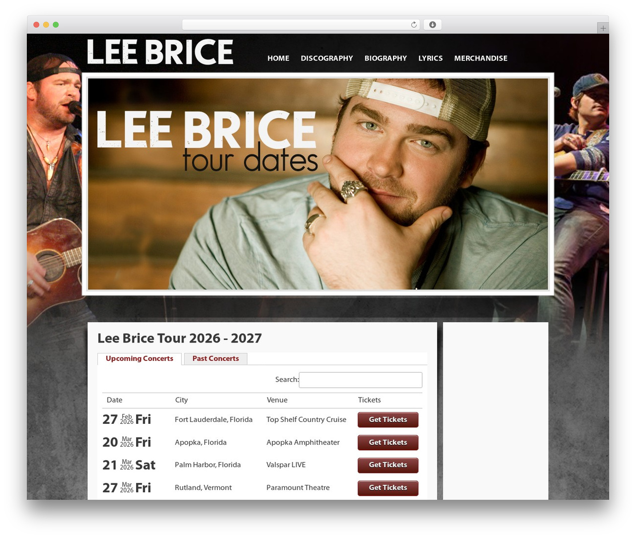 Tour Theme WordPress website theme - leebricetourdates.com Tour Theme WordPress website theme - leebricetourdates.com