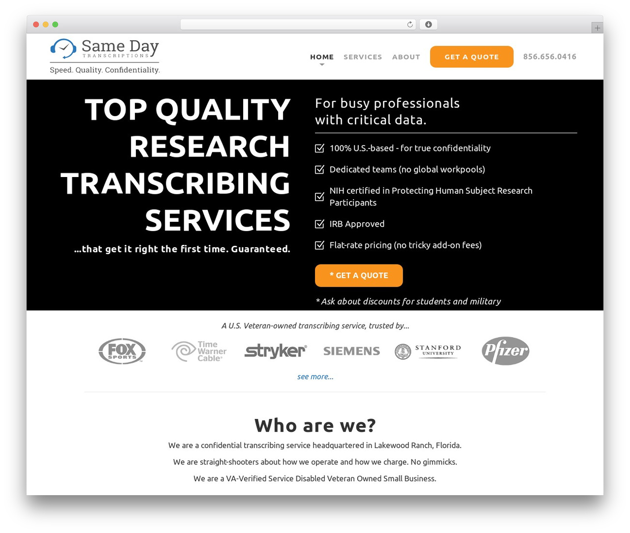 Bridge top WordPress theme - samedaytranscriptions.com