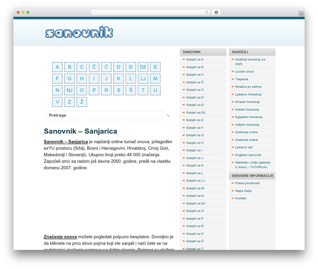 Theme WordPress Sanovnik - sanovnik.org