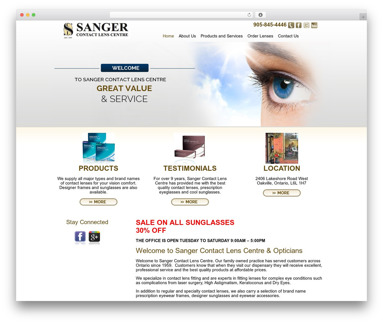 sanger WordPress theme design - sangercontactlens.com