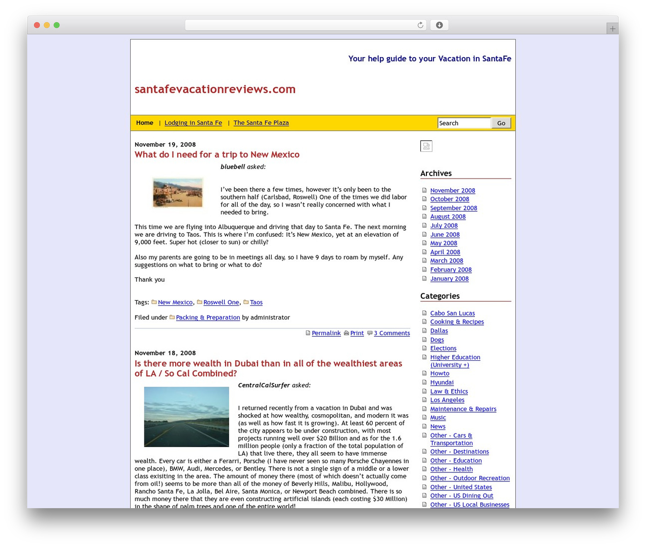 WP theme Semiologic - santafevacationreviews.com