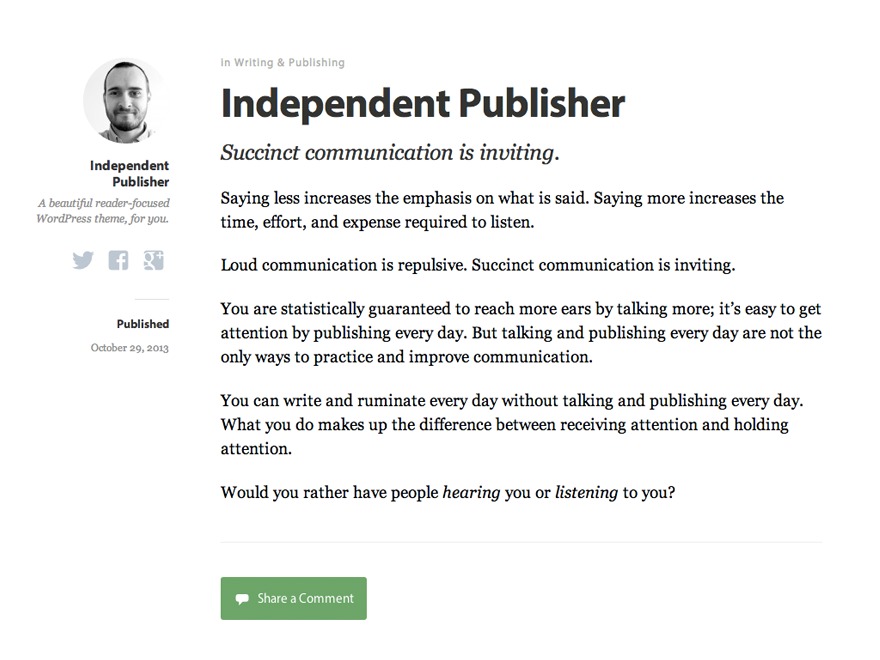 Independent Publisher (Scribblescript) WordPress theme design by Stefan Micke