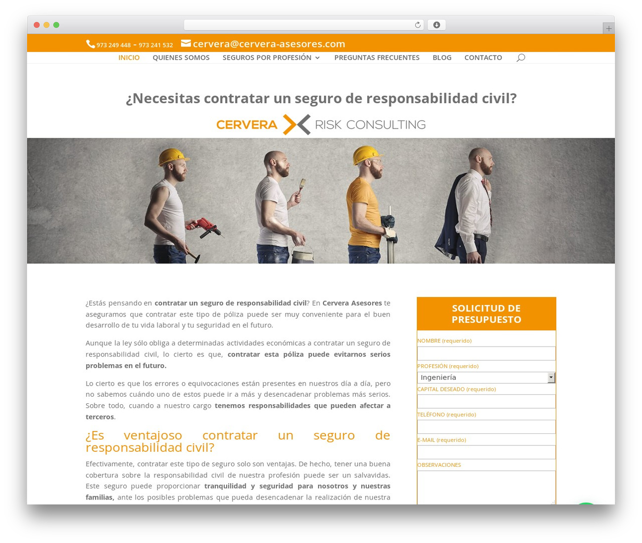 WordPress theme Divi - seguroderesponsabilidadcivil.es