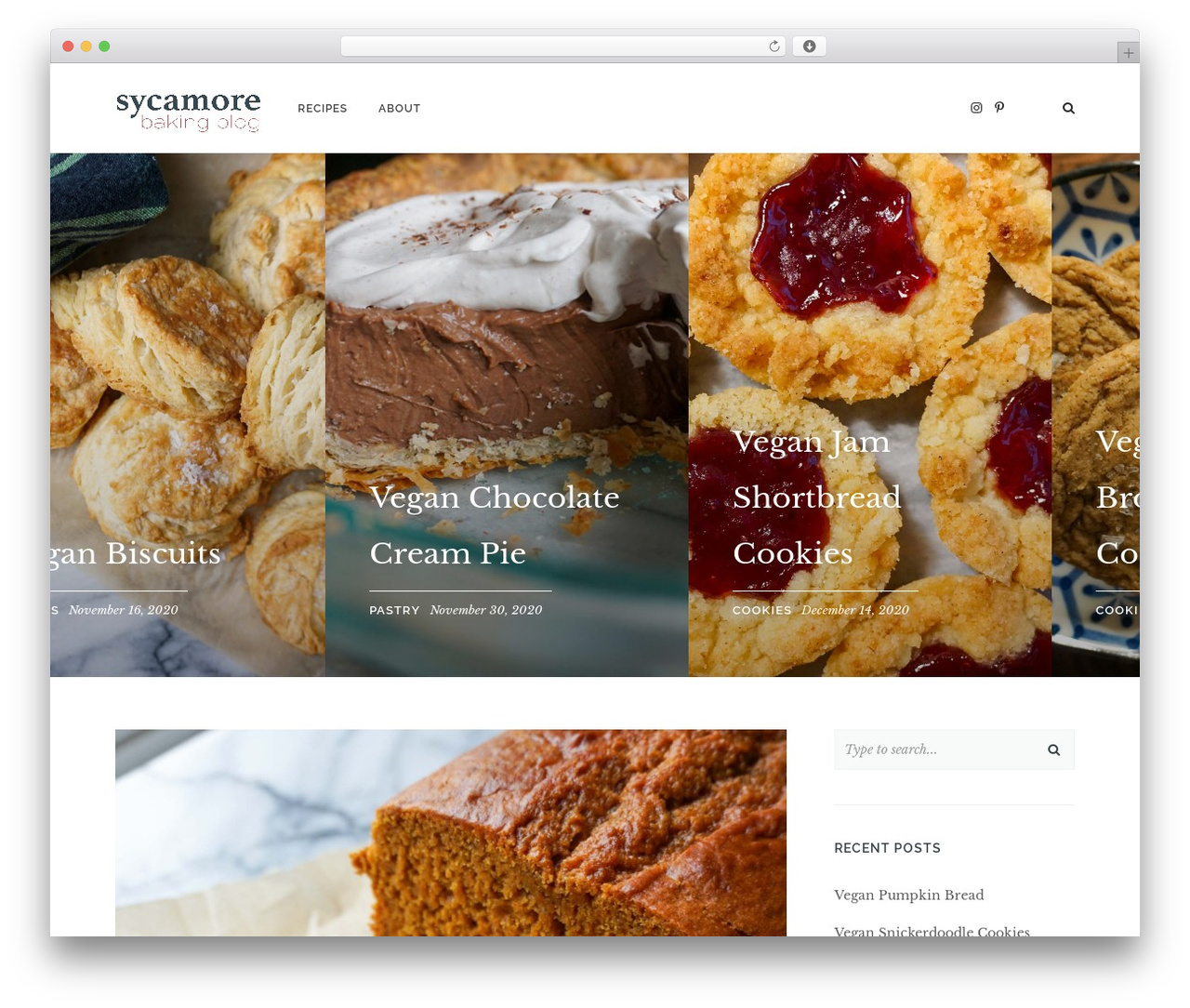 WordPress theme Healey - sycamorebakingblog.com