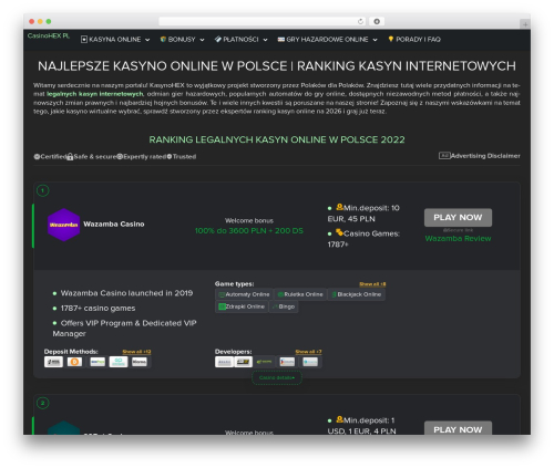 HEX WordPress theme - polskiekasynohex.com