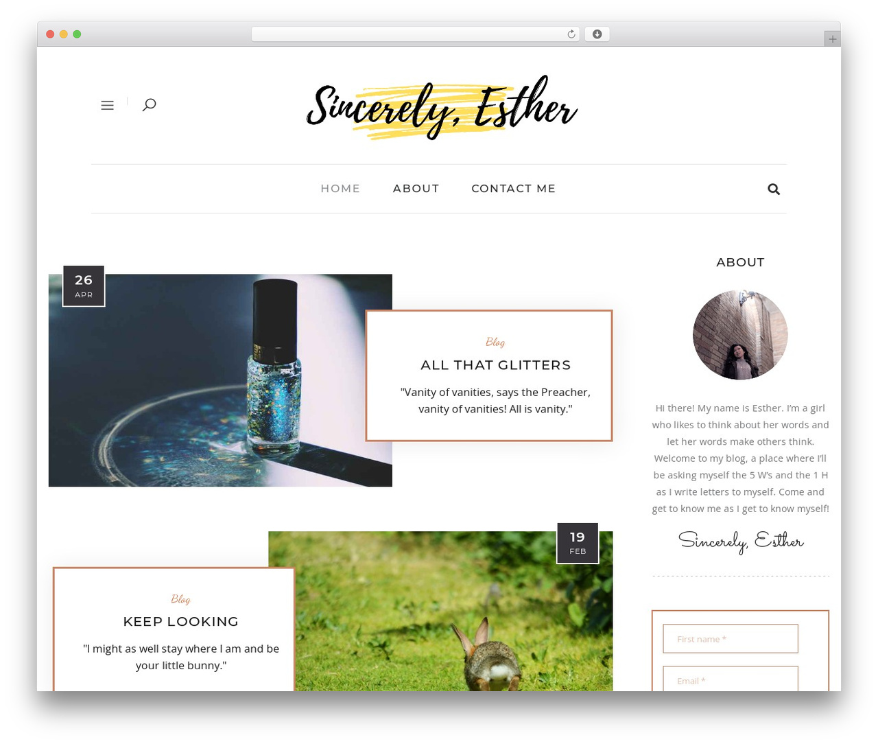 Malina WordPress website theme - sincerelyesther.com Malina WordPress website theme - sincerelyesther.com