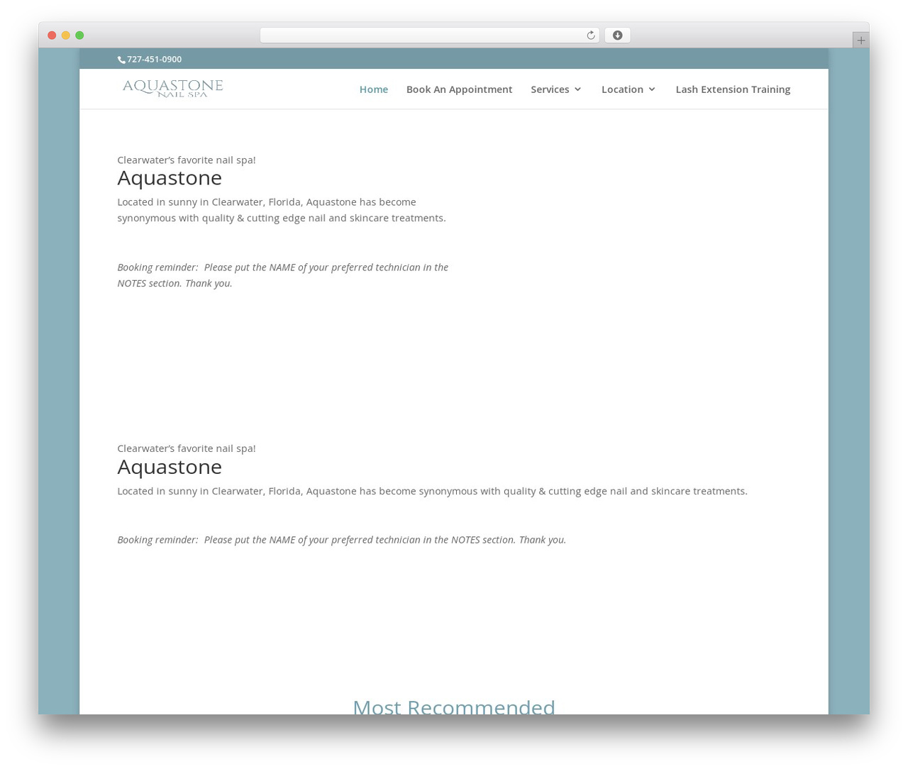 Divi WP theme - aquastonenailspa.com