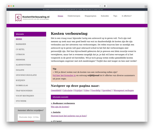 WordPress website theme D - kostenverbouwing.nl