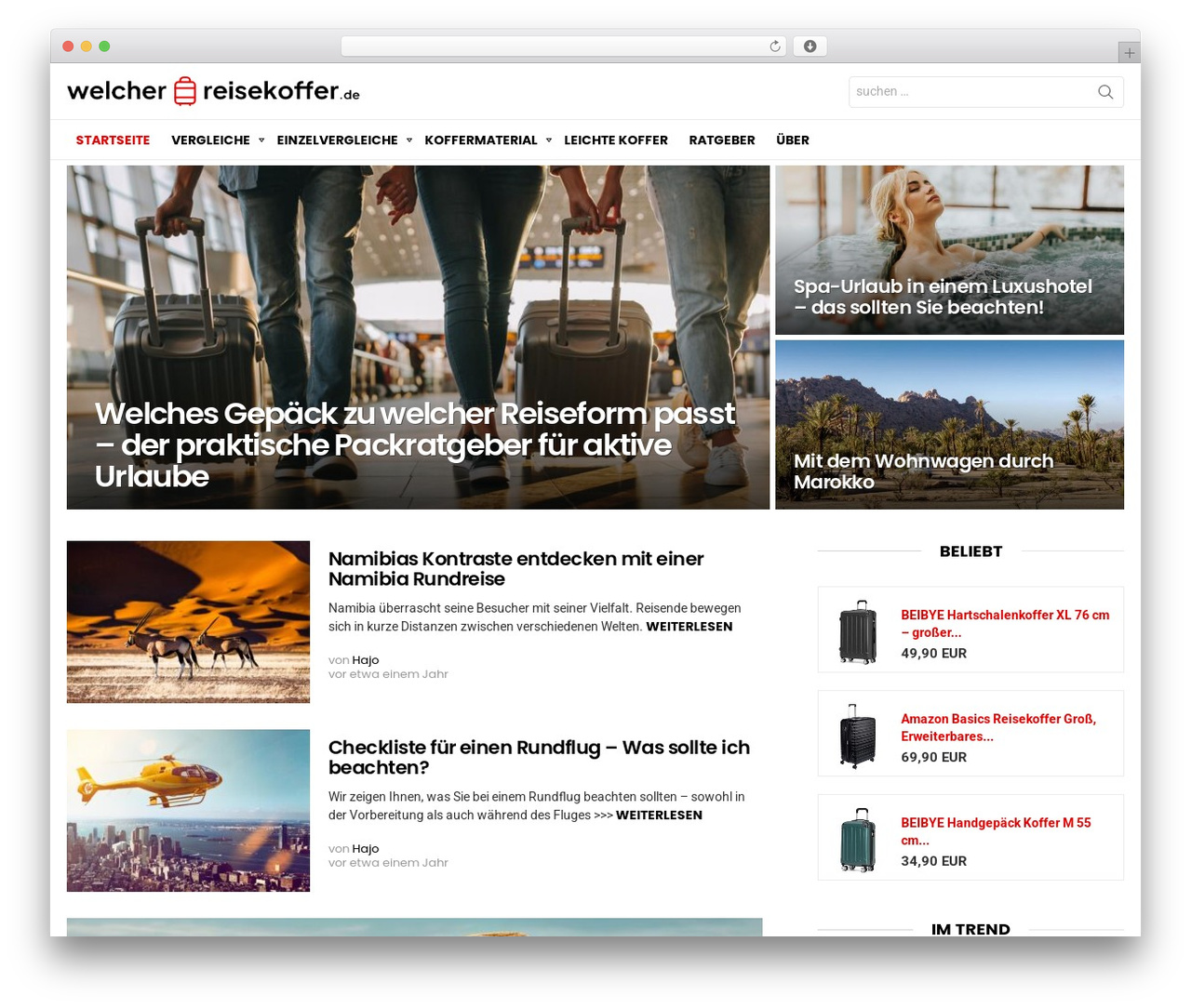 Bimber premium WordPress theme - welcher-reisekoffer.de