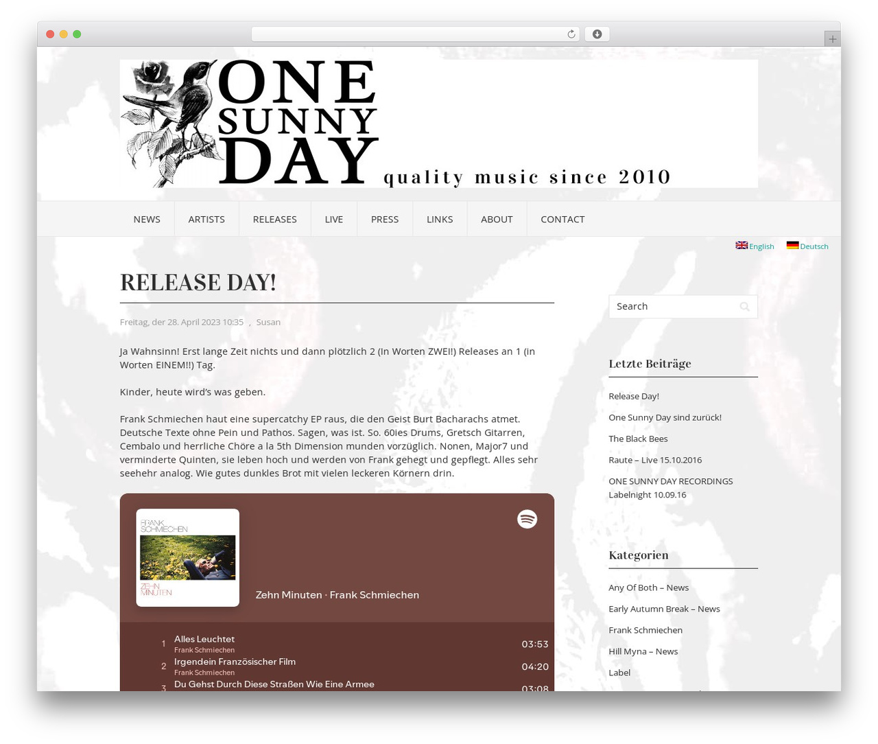 WordPress website theme Vortex - onesunnydayrecordings.com