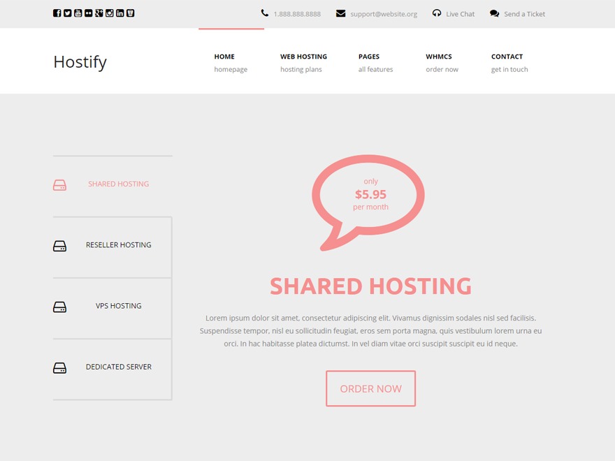Hostify - Responsive WordPress Hosting Theme top WordPress theme by DanThemes