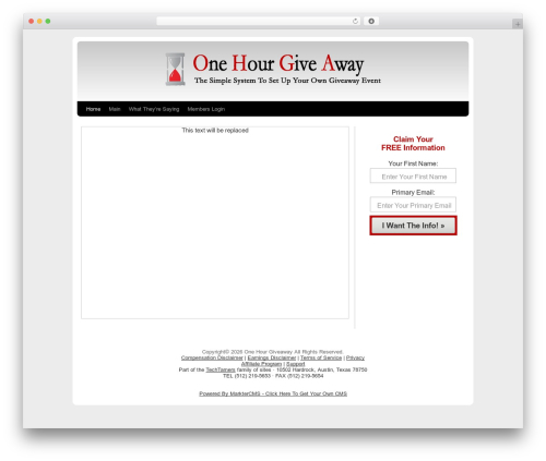 MarketerCMS WP theme - onehourgiveaway.com