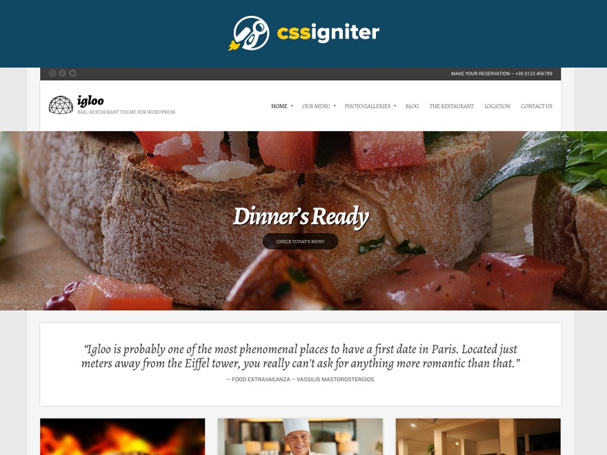 Igloo best restaurant WordPress theme