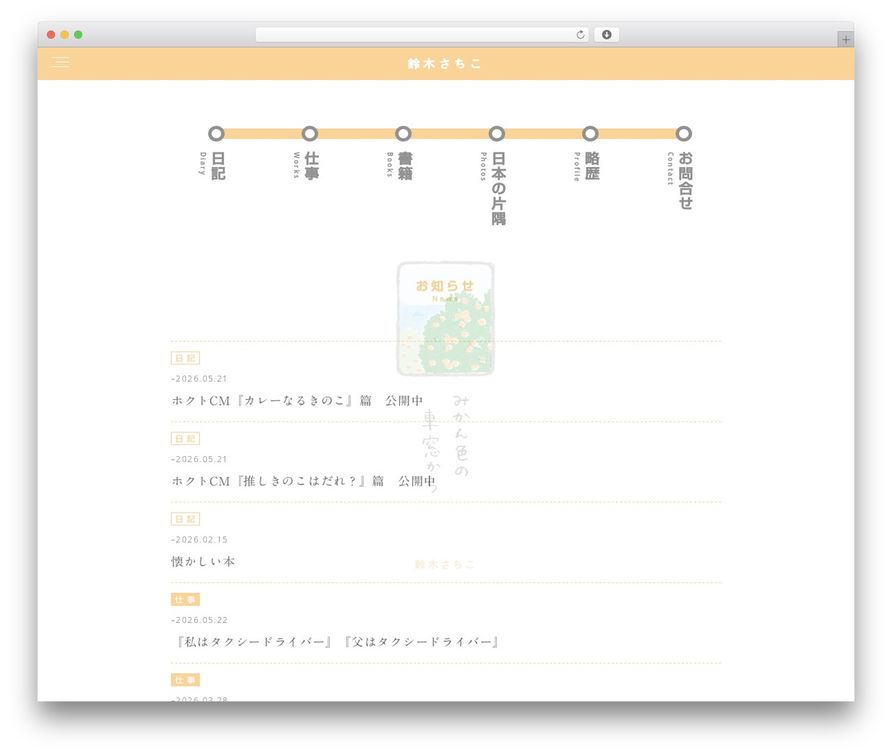 WordPress theme 鈴木さちこ|みかん色の車窓から - sachikosuzuki.com WordPress theme 鈴木さちこ|みかん色の車窓から - sachikosuzuki.com
