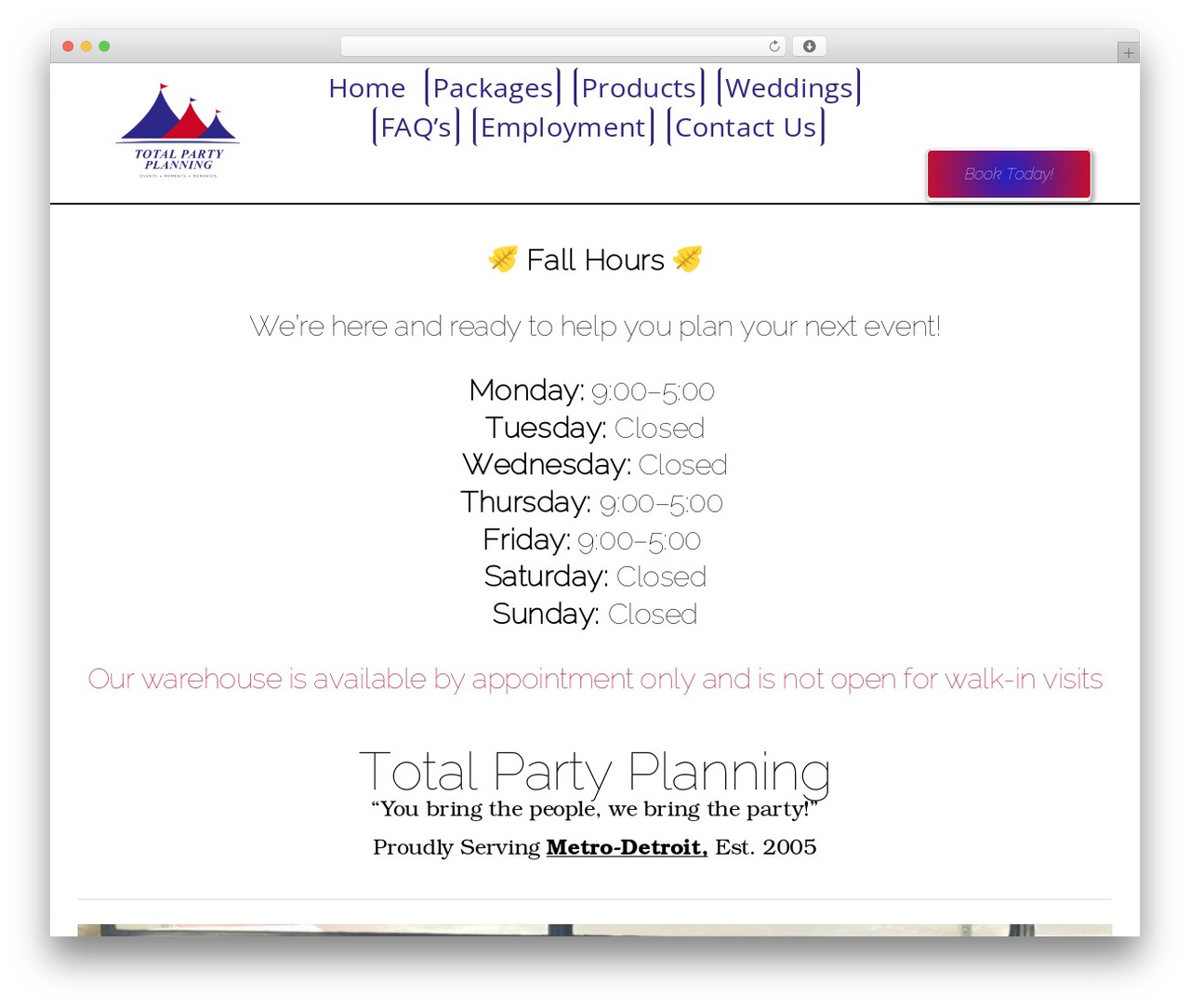 Avada WordPress theme - totalpartyplanning.com
